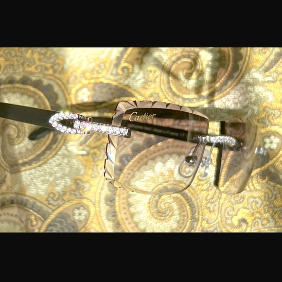 Cartier C -Décor Iced Out Black Buffalo with Black Smoked Diamond Cut Lenses - Picture 7 of 8